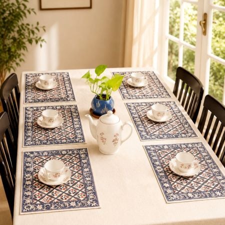 Orange Butti Handcrafted Canvas Cotton Table Mat Set